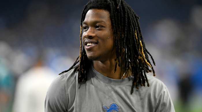 Aug 19, 2023; Detroit, Michigan, USA; Detroit Lions wide receiver Jameson Williams (9) walks off the field after their pre-season game against the Jacksonville Jaguars at Ford Field. Mandatory Credit: Lon Horwedel-USA TODAY Sports